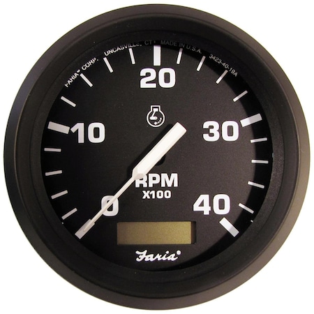 Perfectpitch 4 in. Euro Tachometer with Hourmeter 4000 RPM PE3456066